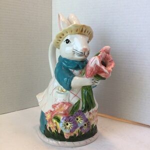 ihomestyle Heather Goldminc Clayworks Studio Bunny Tea Pot Ceramic Teal&Pink